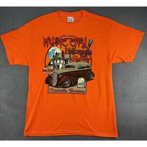 Hot Rod Rat Rod T Shirt 2013 Music City Halloween Run Nashville Orange Large